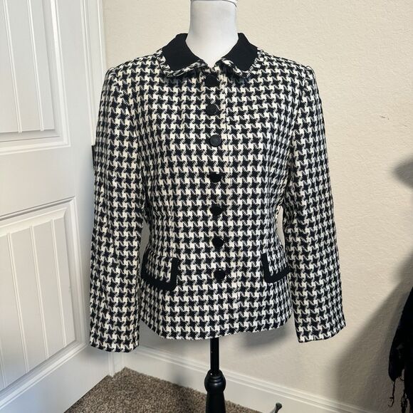 Vintage Valerie Stevens Wool Houndstooth Wool Blazer Jacket Size 8 Chanel style - Picture 1 of 6